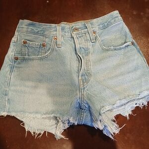 Levi's Light Blue Frayed Hem Jean Shorts